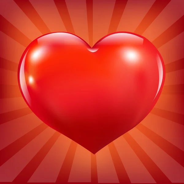 Póster con corazón rojo y explosión de sol — Vector de stock