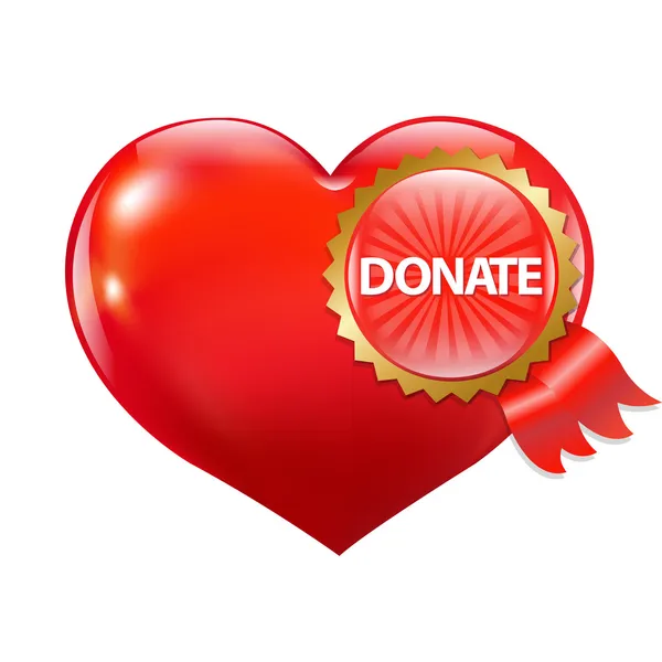 Red Heart With Label Donate — Stock Vector