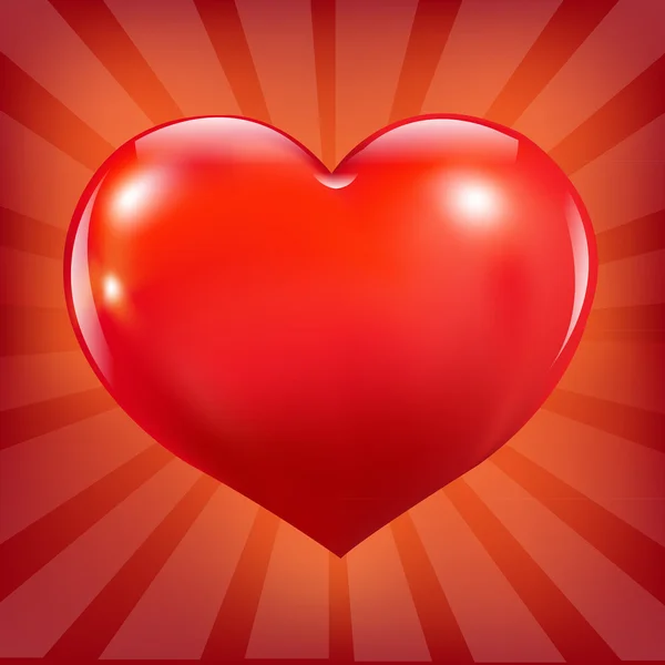 Poster met rood hart en sunburst — Stockvector