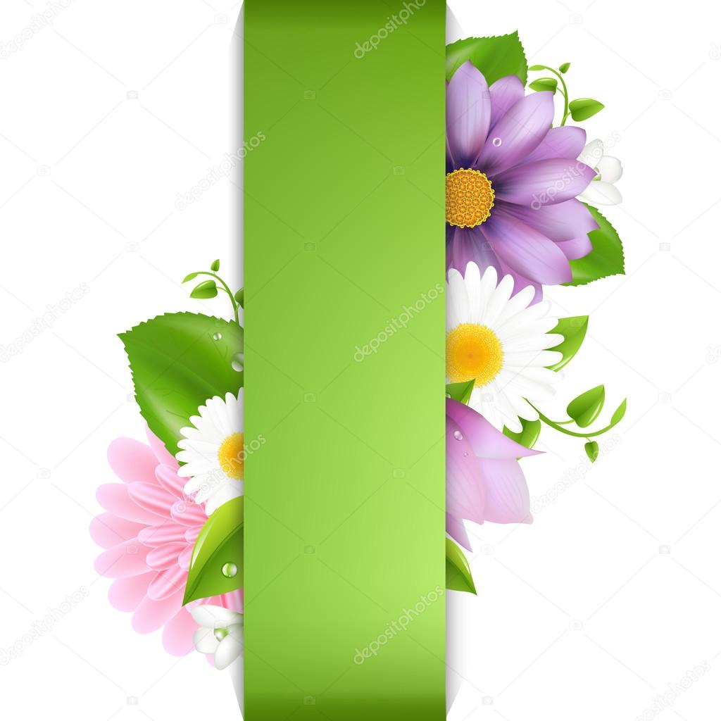 Green Background With Summer Flowers