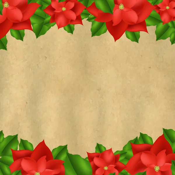 Fronteras rojas de Poinsettia con papel viejo — Vector de stock