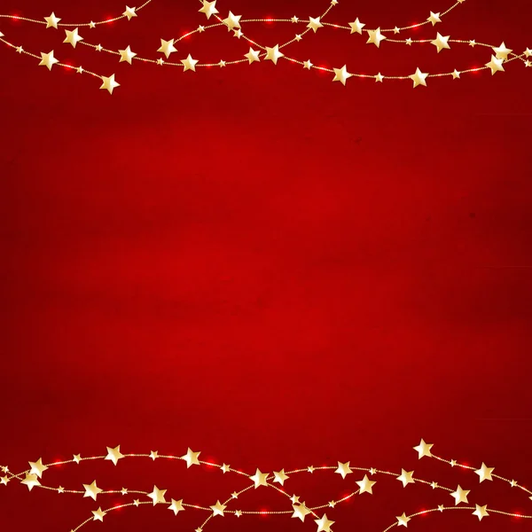Xmas vermelho retro fundo com estrelas douradas guirlanda Vetores De Bancos De Imagens