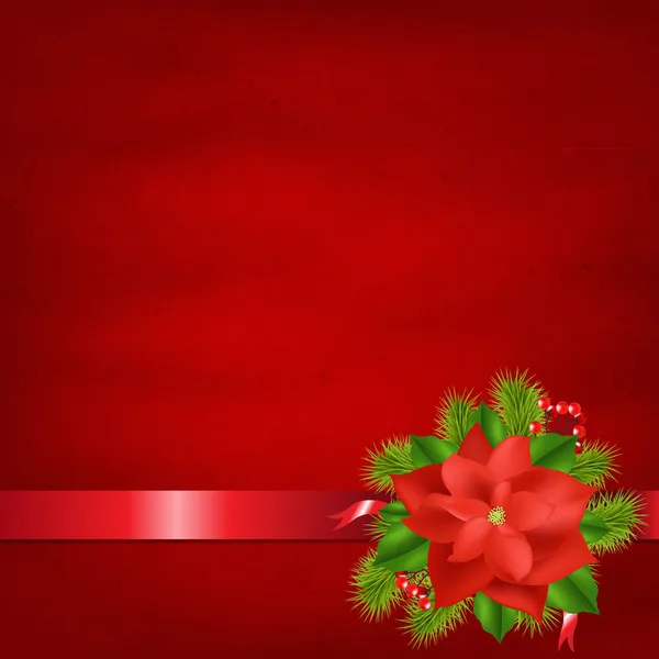 Röd bakgrund med Julstjärna och band — Stock vektor
