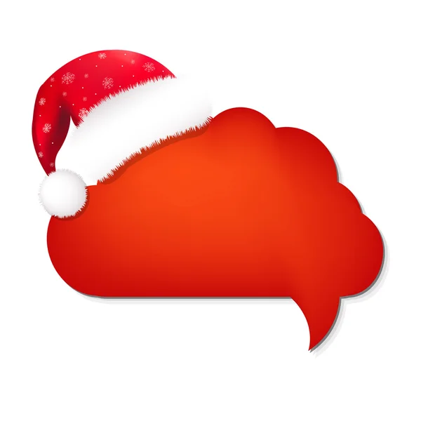 Red Xmas Cloud Bubble Speech With Santa Hat — Stock Vector