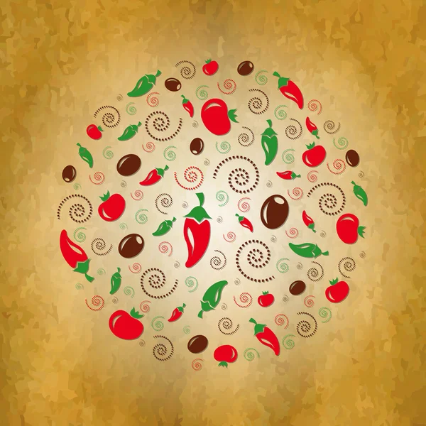 Винтажный фон с иконами овощи — стоковый вектор
