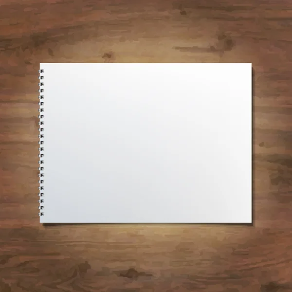Cuaderno sobre fondo de madera — Vector de stock