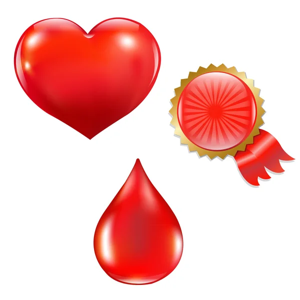 Coleção com gota de sangue e coração — Vetor de Stock