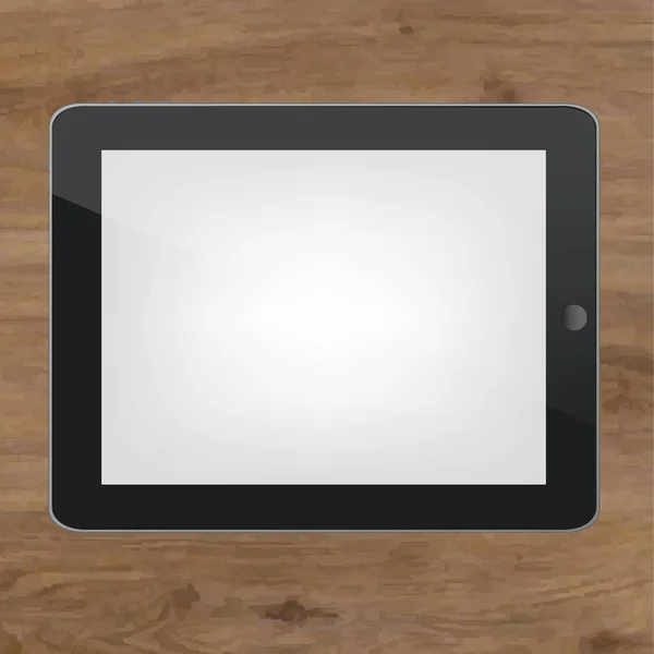 Holzhintergrund mit schwarzem Tablet-PC — Stockvektor