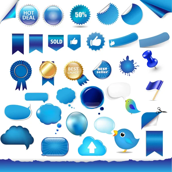 Grand ensemble d'objets de couleur bleue — Image vectorielle
