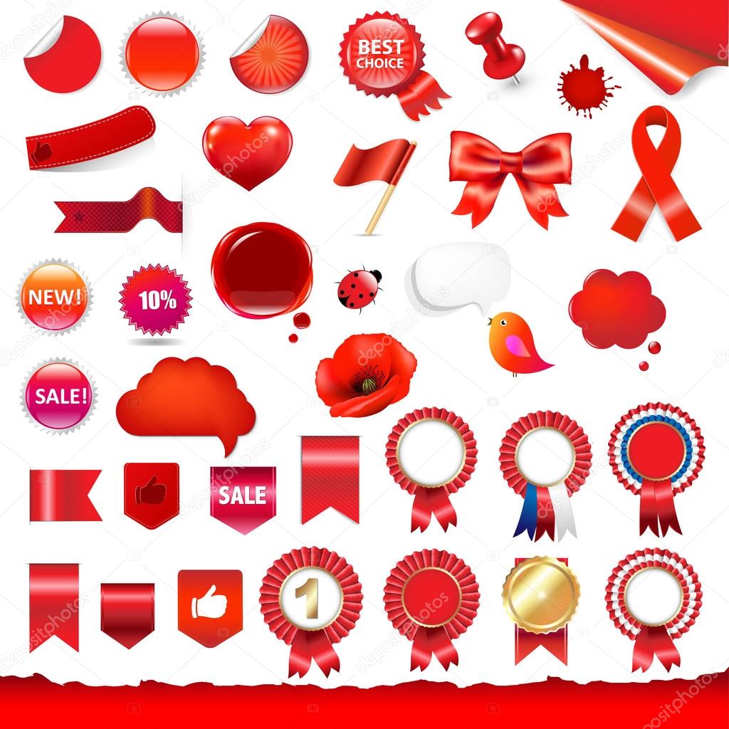 Big Red Labels And Ribbons Set
