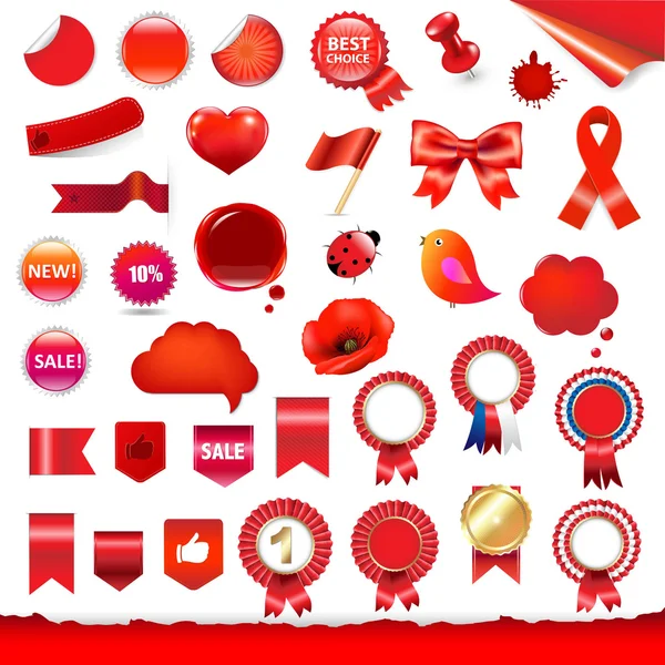 Ensemble d'étiquettes et de symboles rouges — Image vectorielle