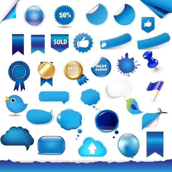 Conjunto grande de símbolos e fitas de cor azul —  Vetores de Stock