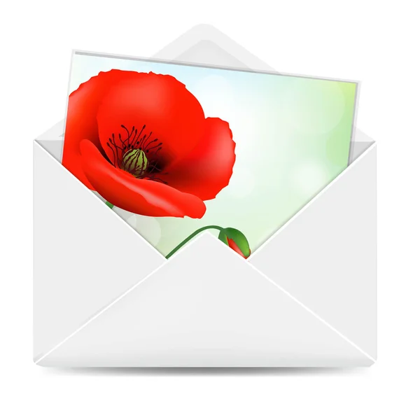 White Envelope With Poppy Flower — Stock Vector