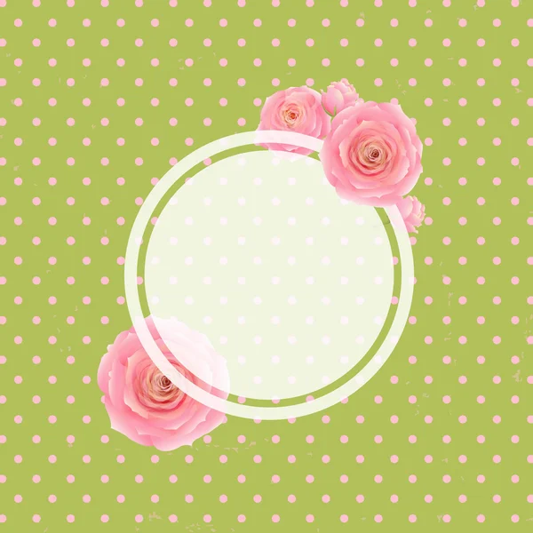 ピンクのバラのラベルと緑の背景 — ストックベクタ
