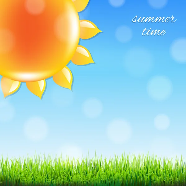 Summer Time Poster With Grass — Stock Vector