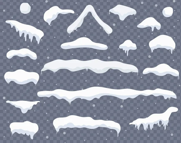 Gorras de nieve bolas de nieve y deriva — Vector de stock