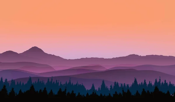 Paisaje de montaña con vista panorámica y árboles de piel — Vector de stock