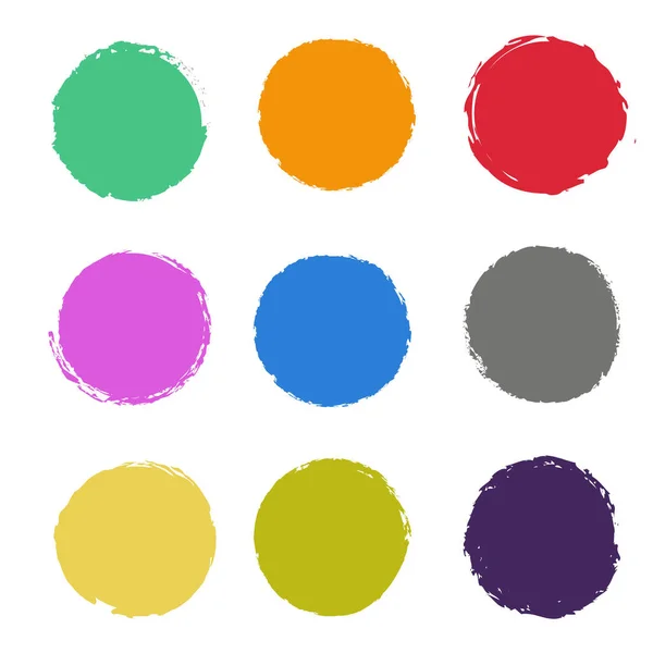 Pintura colorido círculo cepillo trazo colecciones fondo blanco — Vector de stock