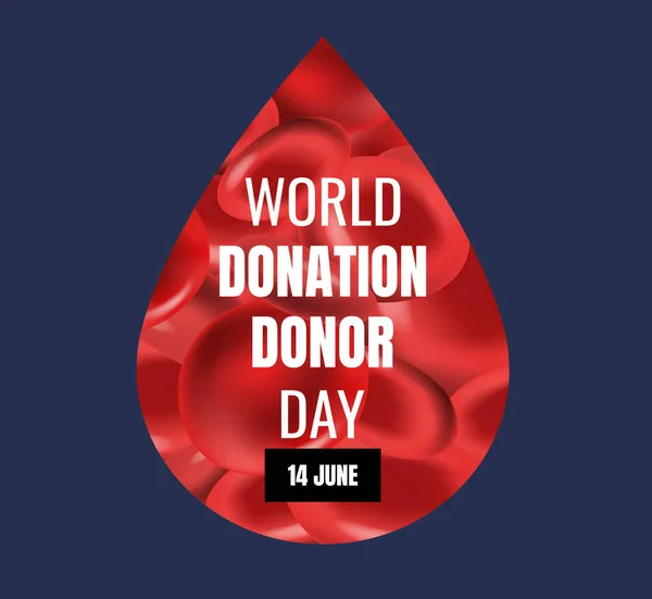 Poster With Blood Donation Drop And Text Blue Background — Stock Vector