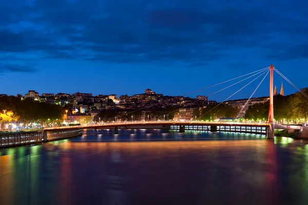 Bridge in Lyon at night — Stock Photo, Image