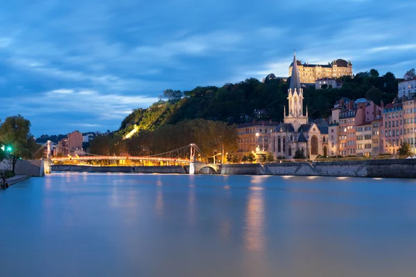 Lyon och saone-floden på natten — Stockfoto