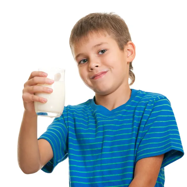 Beber leite menino — Fotografia de Stock