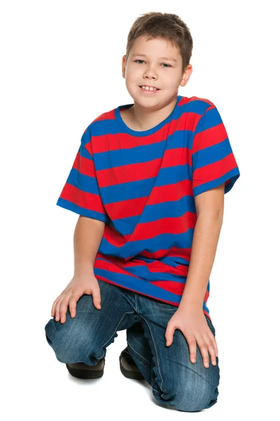 Handsome young boy in striped shirt — Stock Photo, Image