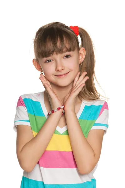 Verlegen meisje in een striped blouse — Stockfoto