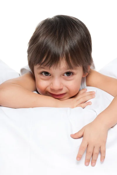 Little boy on the white — Stock Photo, Image