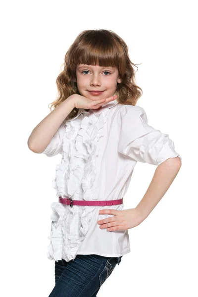 Pretty young girl in white blouse — Stock Photo, Image