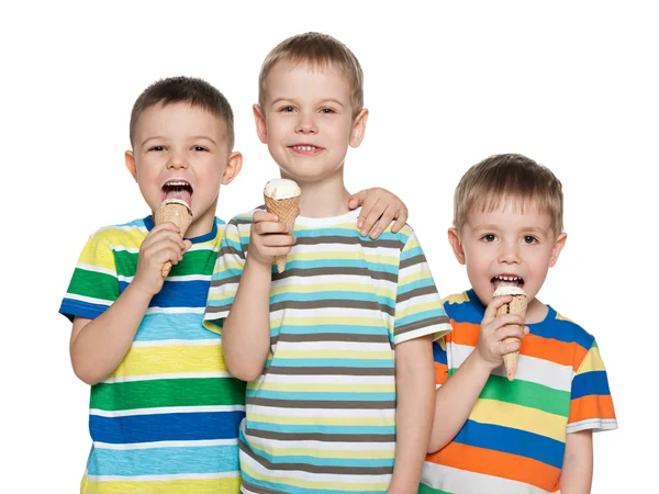 Os rapazes estão a comer gelado. — Fotografia de Stock