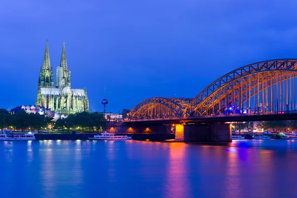 Geceleri Köln 'deki Katedral — Stok fotoğraf