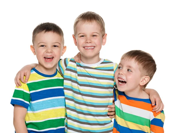 Tres alegres niños riendo — Foto de Stock