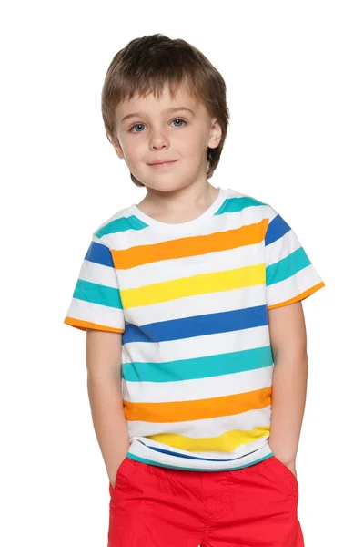 Carino pensieroso bambino in camicia a righe — Foto Stock