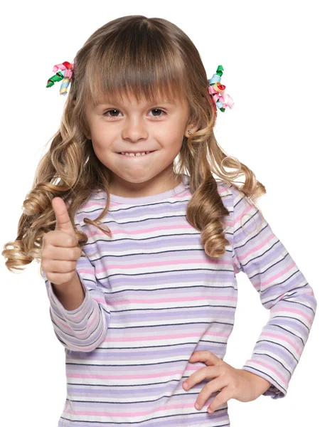 Niña pequeña con el pulgar hacia arriba — Foto de Stock