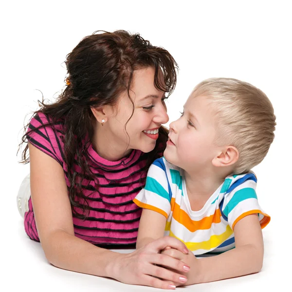 Happy blond boy with his mother — Stock Photo, Image