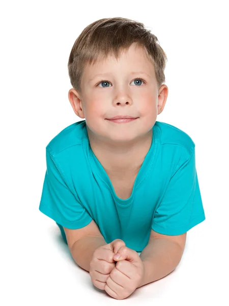 Beyaz zemin üzerine düşünceli genç çocuk — Stok fotoğraf