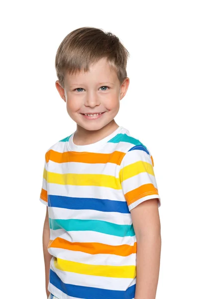 Смеющийся мальчик на белом фоне — стоковое фото