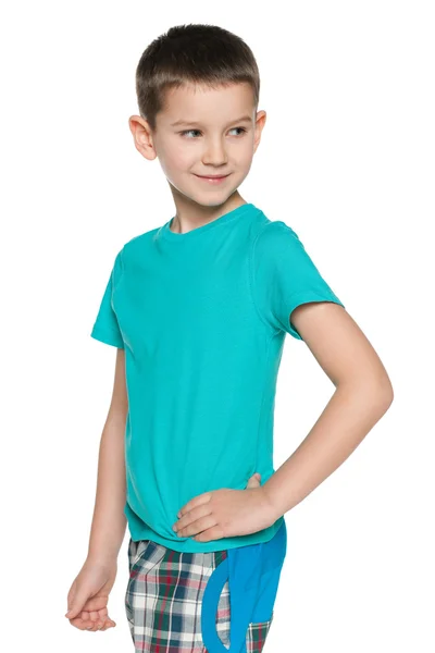Jonge jongen in blauw shirt — Stockfoto