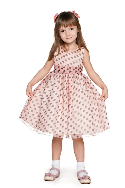 Little girl in a polka dot dress — Stock Photo, Image