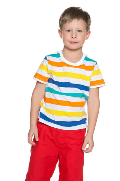 Schattige jongen in de gestreepte shirt — Stockfoto