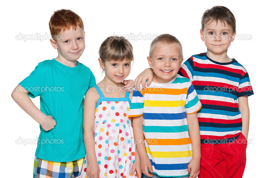 Group of four joyful kids
