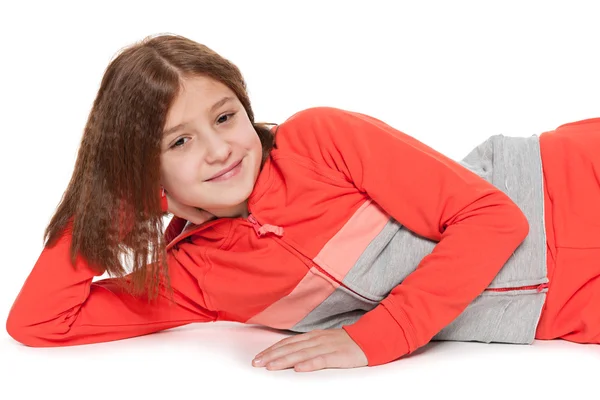 Sorrindo menina no branco — Fotografia de Stock