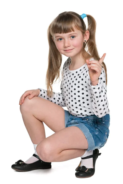 Sorrindo jovem menina na blusa bolinha — Fotografia de Stock