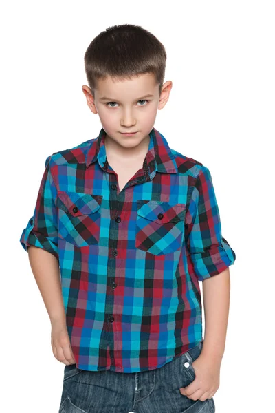 Thoughtful little boy against the white — Stock Photo, Image