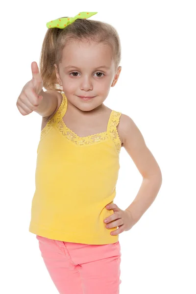 Little girl with her thumb up — Stock Photo, Image