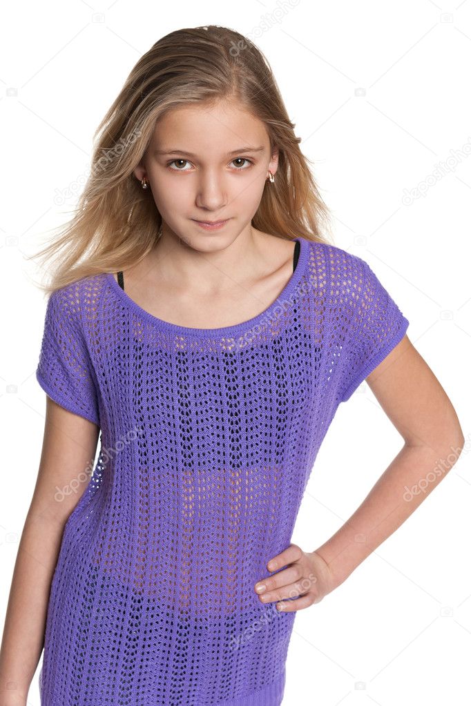 Confident pretty preteen girl