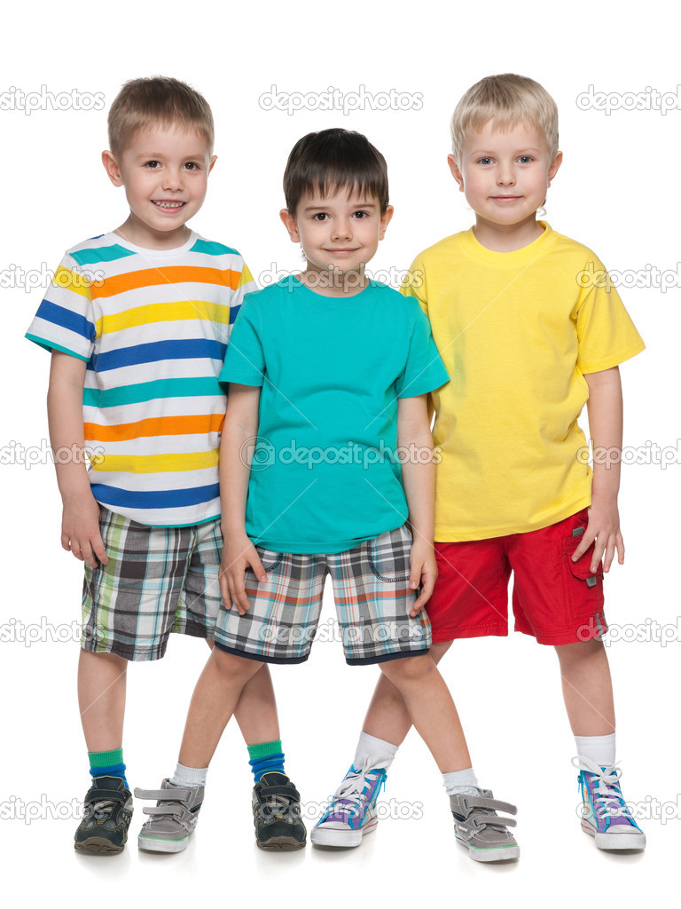 Three fashion smiling little boys