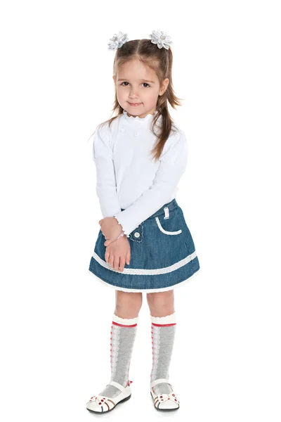 Pretty small girl against the white — Stock Photo, Image