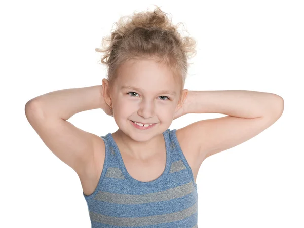 Lachende meisje tegen de witte achtergrond — Stockfoto